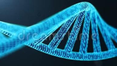 旋转三维渲染数字DNA分子，结构。 概念二进制码人类<strong>基因</strong>组。 具有修饰<strong>基因</strong>的DNA分子..